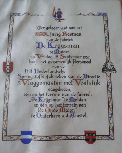 Oorkonde 250 jaar Krijgsman uit 1952, ter ere van het personeel